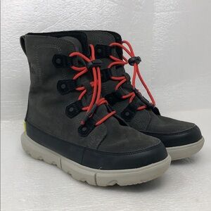 Sorel Kids Explorer Boots Red Lace Gray Suede Winter Outdoor Snow Size 6 Unisex